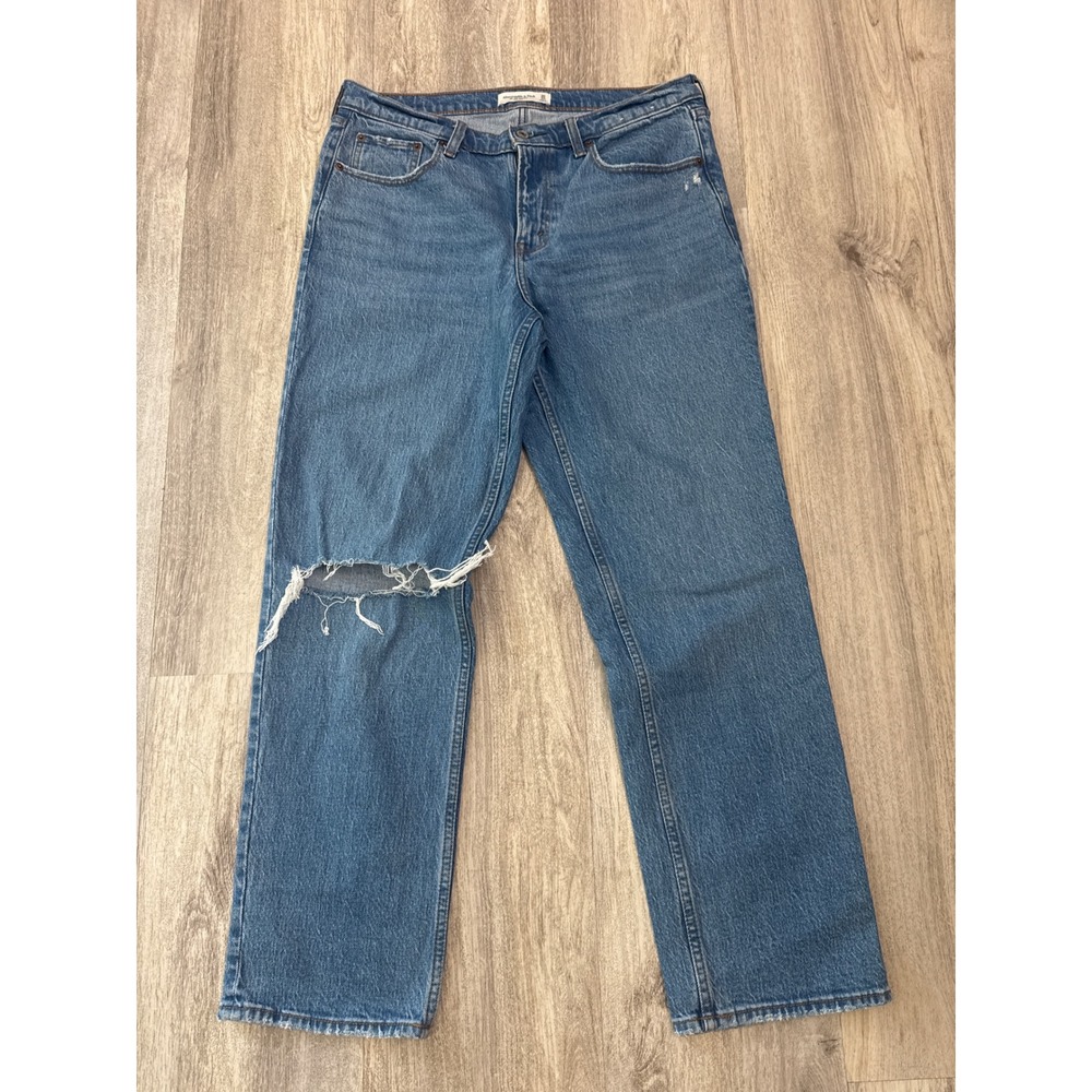 Abercrombie & Fitch The 90s Straight Mid Rise Distressed Jeans Blue 30 10R